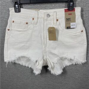 Levi's White Jean Shorts Distressed Raw Hem
